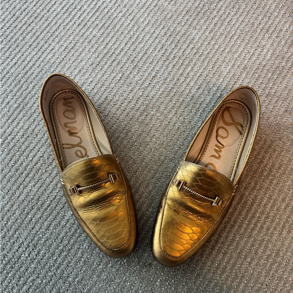 Sam Edelman Metallic Gold Croc-Embossed Loafers